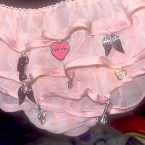 New Sexy Little Things London Fashion Show 2014 Panty w Charms Pink Stripe MED